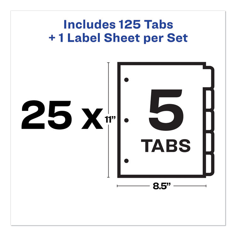 Avery® Print and Apply Index Maker Clear Label Dividers, 5-Tab, White Tabs, 11 x 8.5, White, 25 Sets (AVE11446)