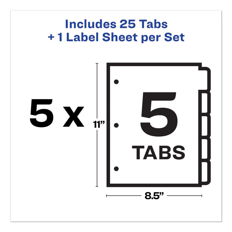 Avery® Print and Apply Index Maker Clear Label Plastic Dividers with Printable Label Strip, 5-Tab, 11 x 8.5, Assorted Tabs, 5 Sets (AVE12452)