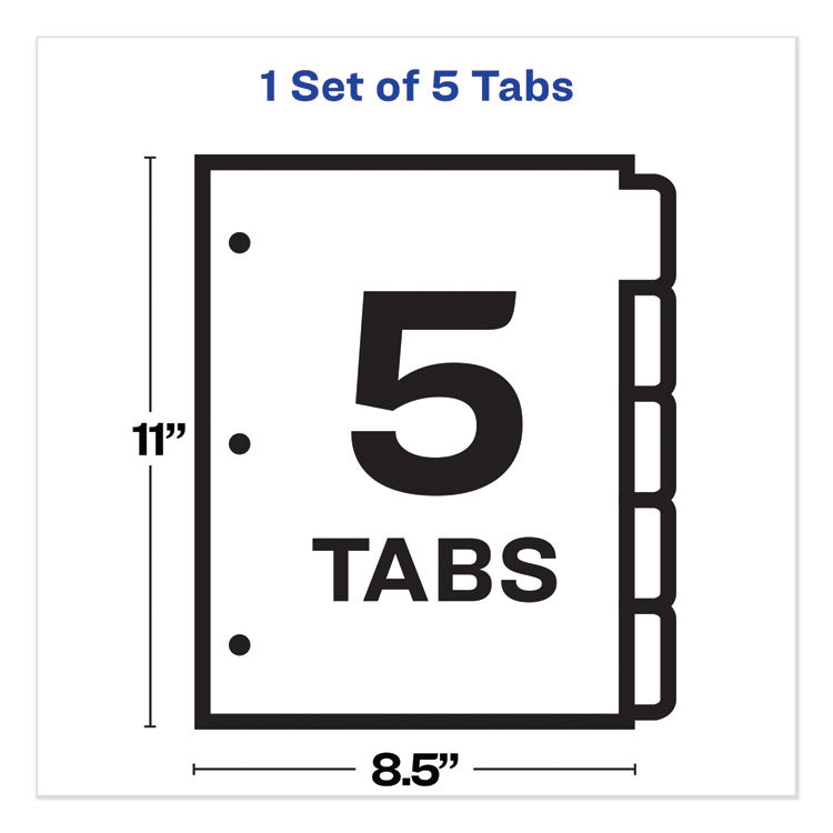 Avery® Print and Apply Index Maker Clear Label Plastic Dividers with Printable Label Strip, 5-Tab, 11 x 8.5, Assorted Tabs, 1 Set (AVE11452)