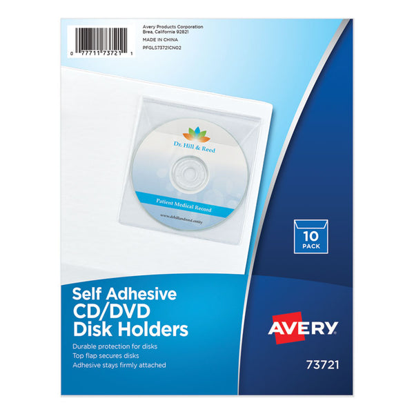 Avery® Self-Adhesive Media Pockets, 1 Disc Capacity, Clear, 10/Pack (AVE73721)