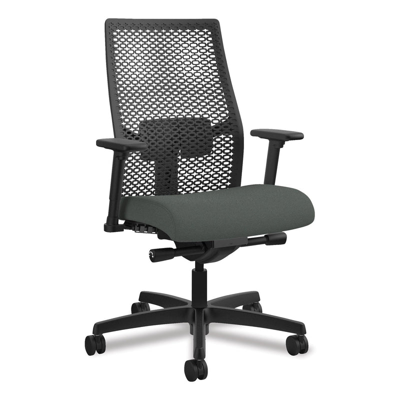 HON® Ignition 2.0 Reactiv Mid-Back Task Chair, Supports Up to 300 lb, 17" to 22" Seat Height, Iron Ore Seat, Black Back/Base (HONI2MRL2AC19TK)