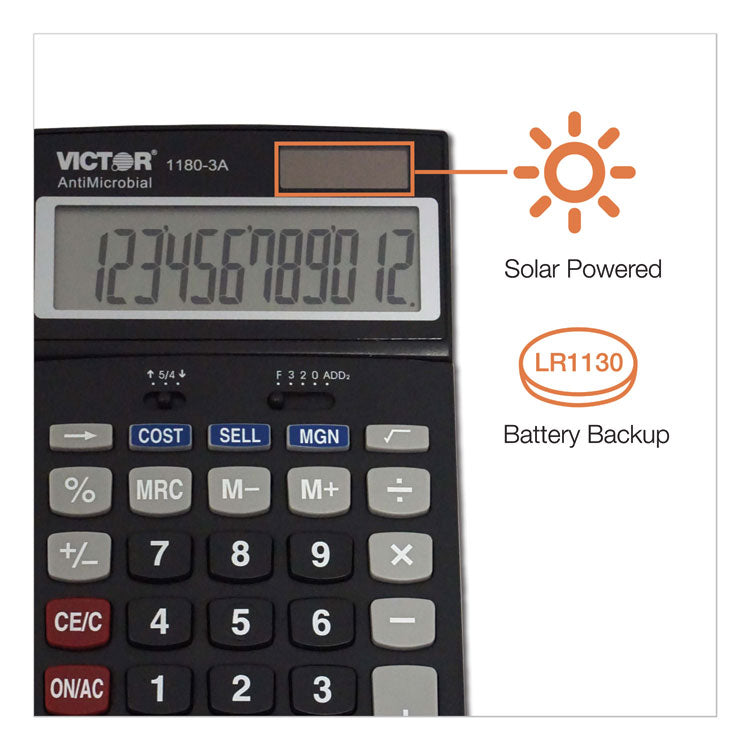 Victor® 1180-3A Antimicrobial Desktop Calculator, 12-Digit LCD (VCT11803A) Each