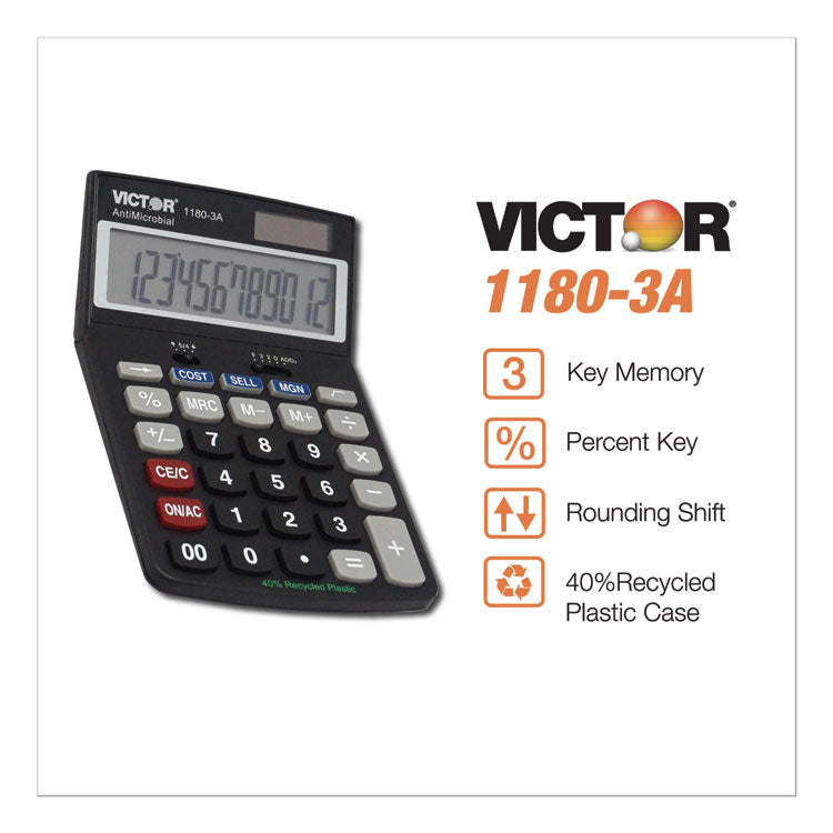 Victor® 1180-3A Antimicrobial Desktop Calculator, 12-Digit LCD (VCT11803A) Each