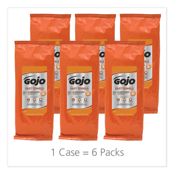 GOJO® FAST TOWELS Hand Cleaning Towels, 2-Ply, 7.75 x 11, Fresh Citrus, Blue, 60/Pack, 6 Packs/Carton (GOJ628506) Case of 6