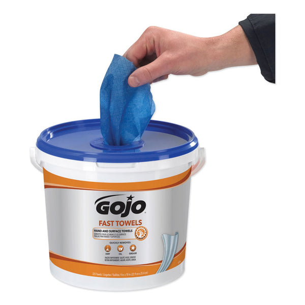 GOJO® FAST TOWELS Hand Cleaning Towels, Cloth, 9 x 10, Fresh Citrus, Blue, 225/Bucket (GOJ629902EA)