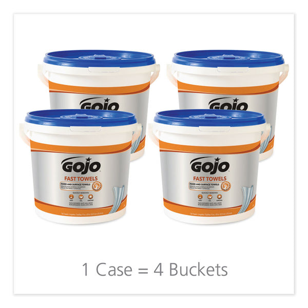 GOJO® FAST TOWELS Hand Cleaning Towels, 7.75 x 11, Fresh Citrus, Blue, 130/Bucket, 4 Buckets/Carton (GOJ6298)