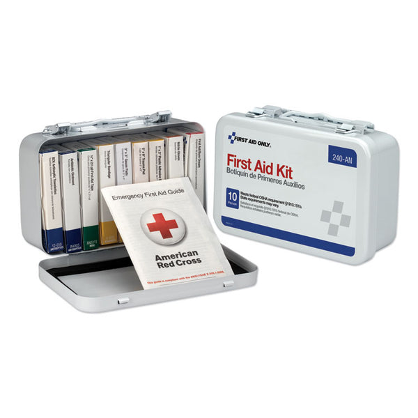 First Aid Only™ Unitized First Aid Kit for 10 People, 65 Pieces, OSHA/ANSI, Metal Case (FAO240AN) Each