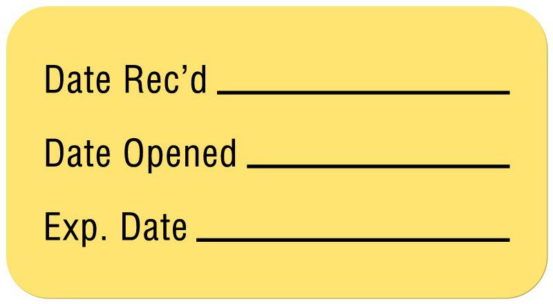 United Ad Label Pre-Printed / Write On Label Auxiliary Label Yellow Paper Date Rec'D __________ / Date Opened __________ / Exp. Date __________ Quality Control Label 7/8 X 1-5/8 Inch (1007800_RL) 560/RL