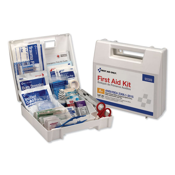 First Aid Only™ ANSI 2015 Compliant Class A+ Type I and II First Aid Kit for 25 People, 141 Pieces, Plastic Case (FAO90589) Each