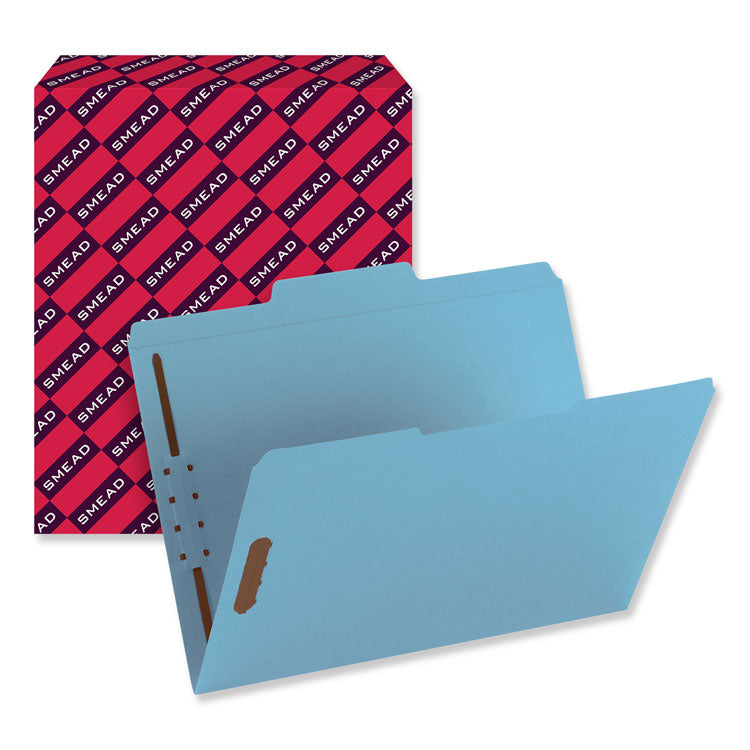 Smead™ Top Tab Colored Fastener Folders, 0.75" Expansion, 2 Fasteners, Letter Size, Blue Exterior, 50/Box (SMD12040)