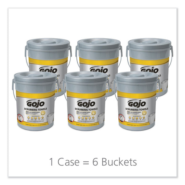 GOJO® Scrubbing Towels, Hand Cleaning, 2-Ply, 10.5 x 12, Silver/Yellow, 72/Bucket, 6/Carton (GOJ639606) Case of 6 Canisters