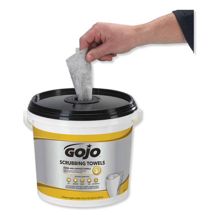 GOJO® Scrubbing Towels, Hand Cleaning, Orange Scent, White/Yellow, 170/Bucket, 2 Buckets/Carton (GOJ639802) Case of 2