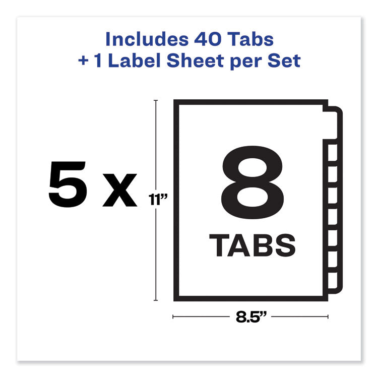 Avery® Print and Apply Index Maker Clear Label Unpunched Dividers, 8-Tab, 11 x 8.5, White, 5 Sets (AVE11432)