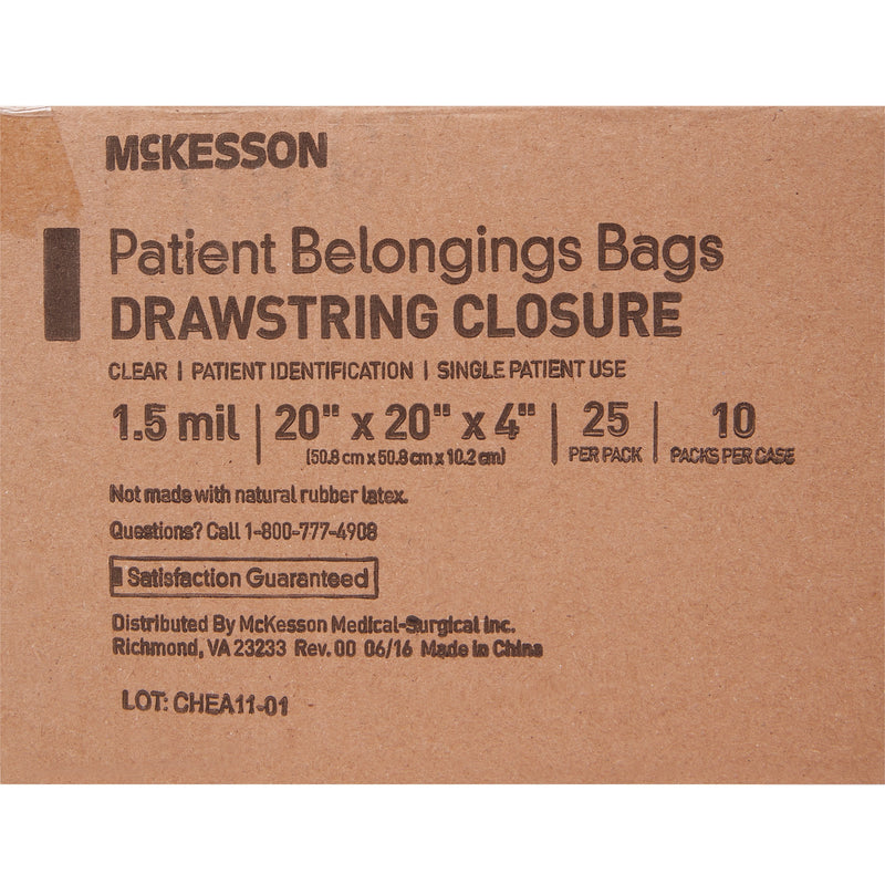 McKesson Patient Belongings Bag 4 X 20 X 20 Inch Polyethylene Drawstring Closure Clear (447887_PK) 25/PK