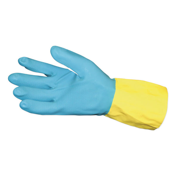 Impact® Flocked Lined Neoprene Over Latex Gloves, Powder-Free, Blue/Yellow, Large, Dozen (IMP8433L)