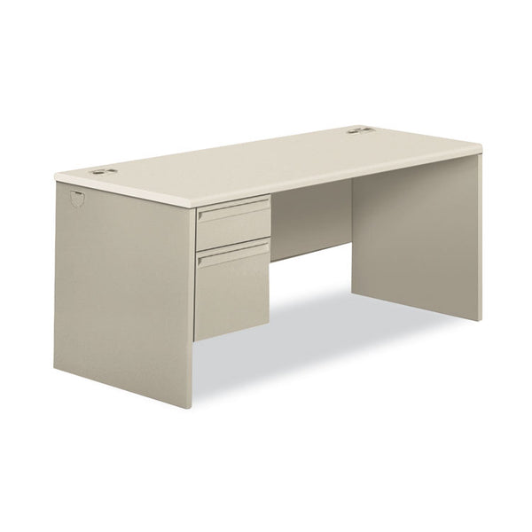 HON® 38000 Series Left Pedestal Desk, 66" x 30" x 30", Light Gray/Silver (HON38292LB9Q)