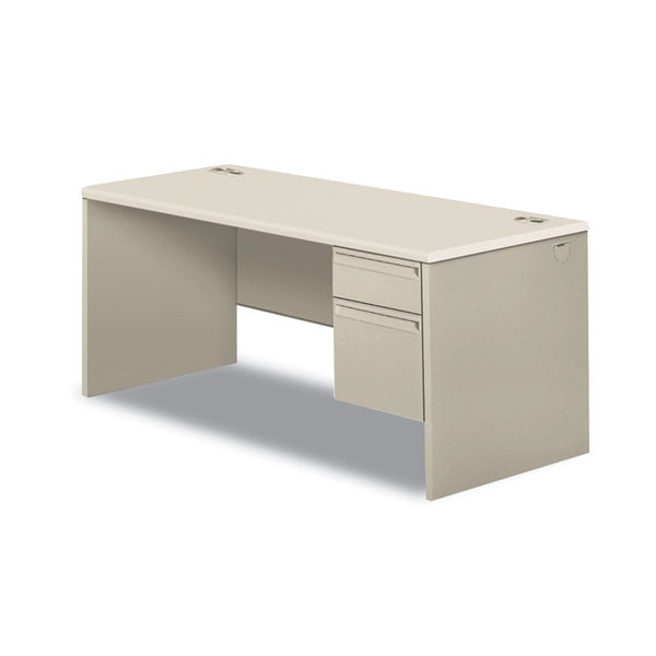 HON® 38000 Series Right Pedestal Desk, 66" x 30" x 30", Light Gray/Silver (HON38291RB9Q)