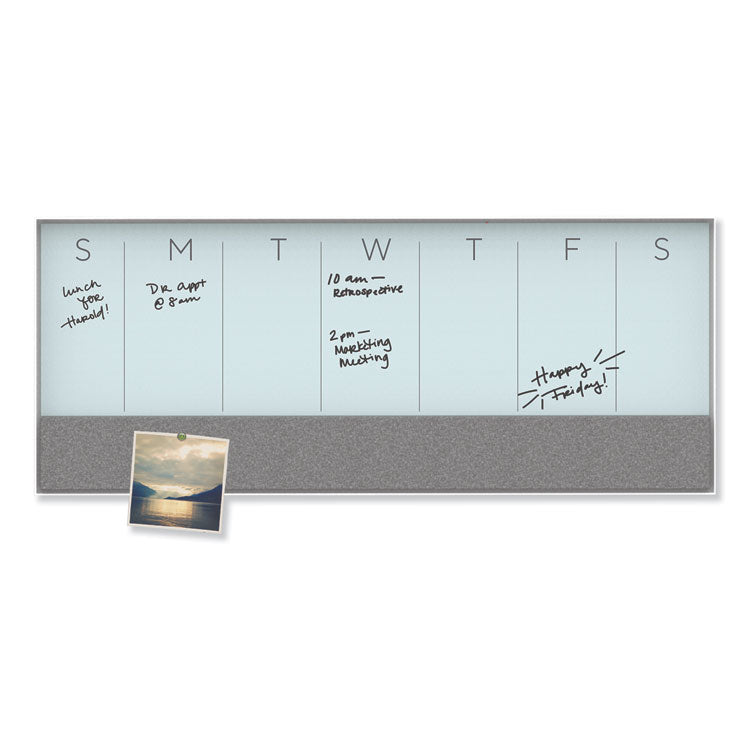 U Brands 3N1 Magnetic Glass Dry Erase Combo Board, 35 x 14.25, Week View, White Surface and Frame (UBR3199U0001) Each