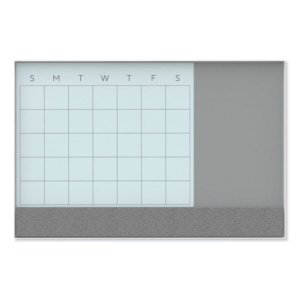 U Brands 3N1 Magnetic Glass Dry Erase Combo Board, 23 x 17, Month View, Gray/White Surface, White Aluminum Frame (UBR3196U0001)