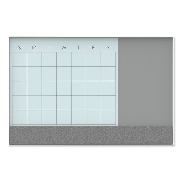 U Brands 3N1 Magnetic Glass Dry Erase Combo Board, 35 x 23, Month View, Gray/White Surface, White Aluminum Frame (UBR3197U0001) Each