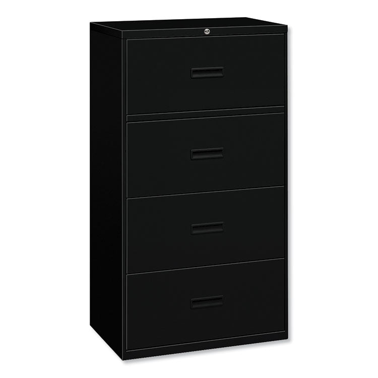 HON® 400 Series Lateral File, 4 Legal/Letter-Size File Drawers, Black, 36" x 18" x 52.5" (BSX484LP) Each