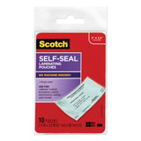 Scotch™ Self-Sealing Laminating Pouches, 9 mil, 3.8" x 2.4", Gloss Clear, 10/Pack (MMMLS85110G)