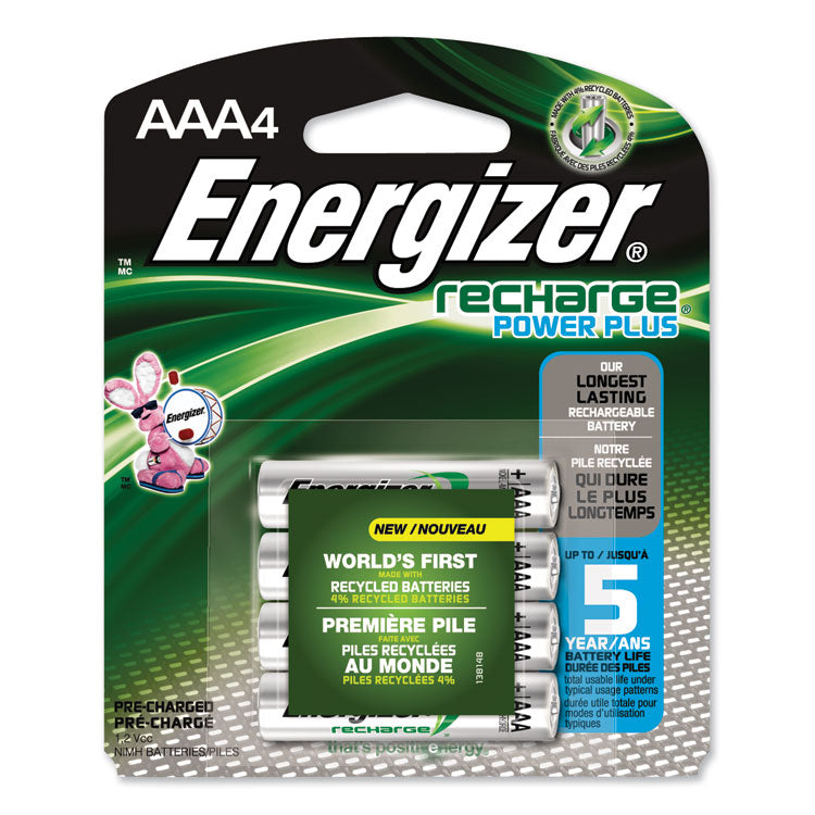 Energizer® NiMH Rechargeable AAA Batteries, 1.2 V, 4/Pack (EVENH12BP4) Pack of 4