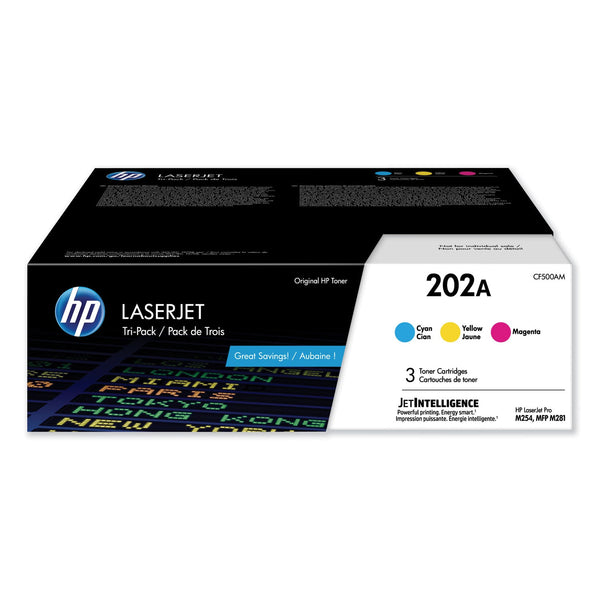 HP HP 202A, (CF500A-M) 3-Pack Cyan/Magenta/Yellow Original LaserJet Toner Cartridges (HEWCF500AM)