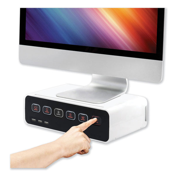 Kantek Cable Management Power Hub and Stand with USB Charging Ports, 5 Outlets, 3 USB, 6.5 ft Cord, White (KTKCM1100)