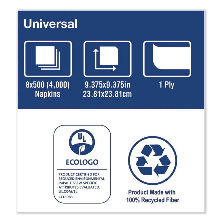 Tork® Universal Beverage Napkin, 1-Ply,9.13 x 9.13, 1/4 Fold, Poly-Pack, White, 4000/Carton (TRKB1141A)