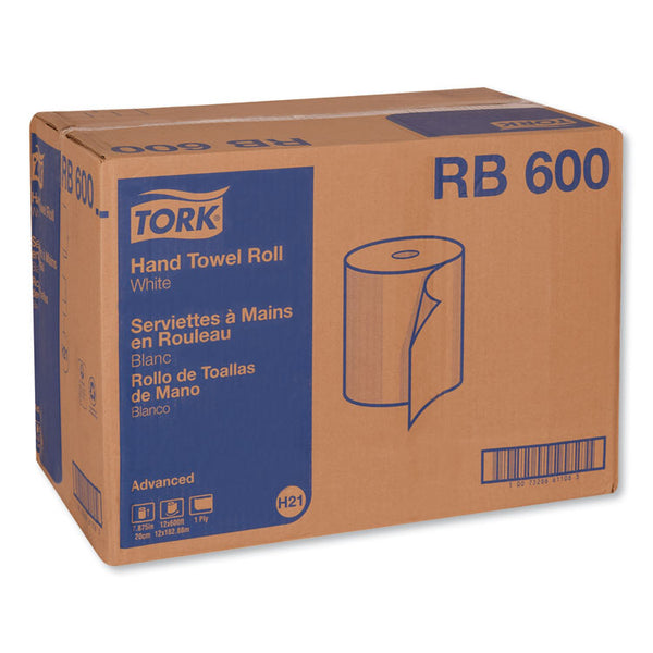 Tork® Advanced Hardwound Roll Towel, 1-Ply, 7.88" x 600 ft, White, 12 Rolls/Carton (TRKRB600)