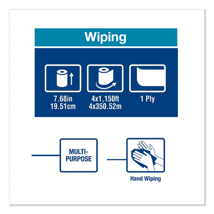 Tork® Basic Paper Wiper Roll Towel, 1-Ply, 7.68" x 1,150 ft, White, 4 Rolls/Carton (TRK291370)