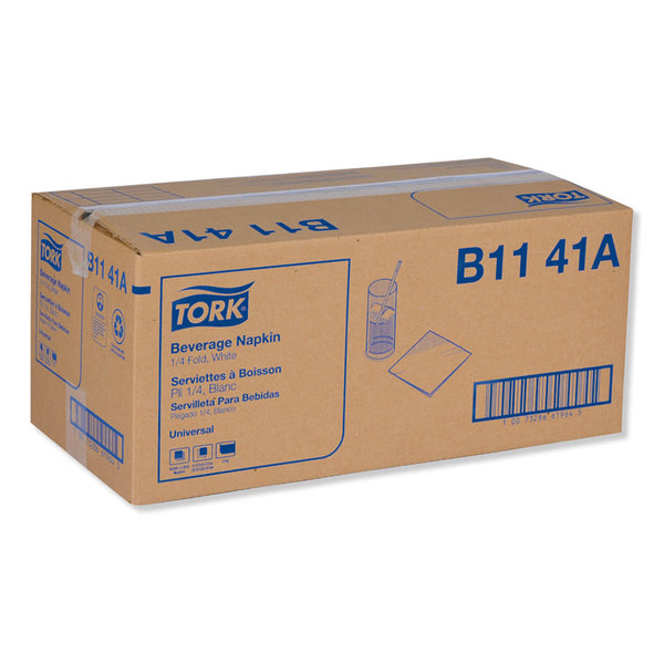 Tork® Universal Beverage Napkin, 1-Ply,9.13 x 9.13, 1/4 Fold, Poly-Pack, White, 4000/Carton (TRKB1141A)
