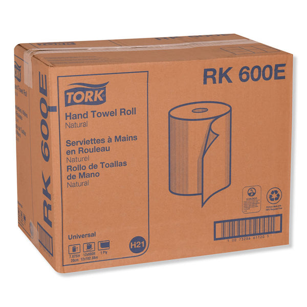 Tork® Universal Hardwound Roll Towel, 1-Ply, 7.88" x 600 ft, Natural, 12/Carton (TRKRK600E)