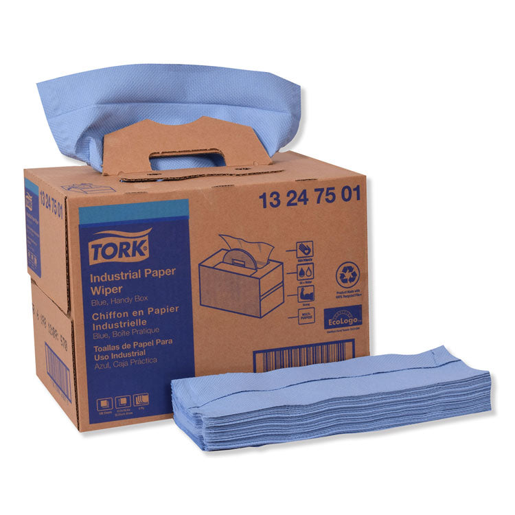 Tork® Industrial Paper Wiper, 4-Ply, 12.8 x 16.5, Unscented, Blue, 180/Carton (TRK13247501) Case of 180