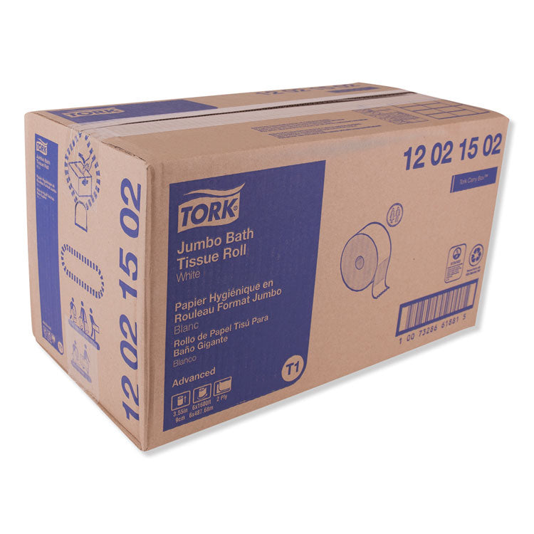 Tork® Advanced Jumbo Bath Tissue, Septic Safe, 2-Ply, White, 3.48" x 1,600 ft, 6 Rolls/Carton (TRK12021502) Case of 6