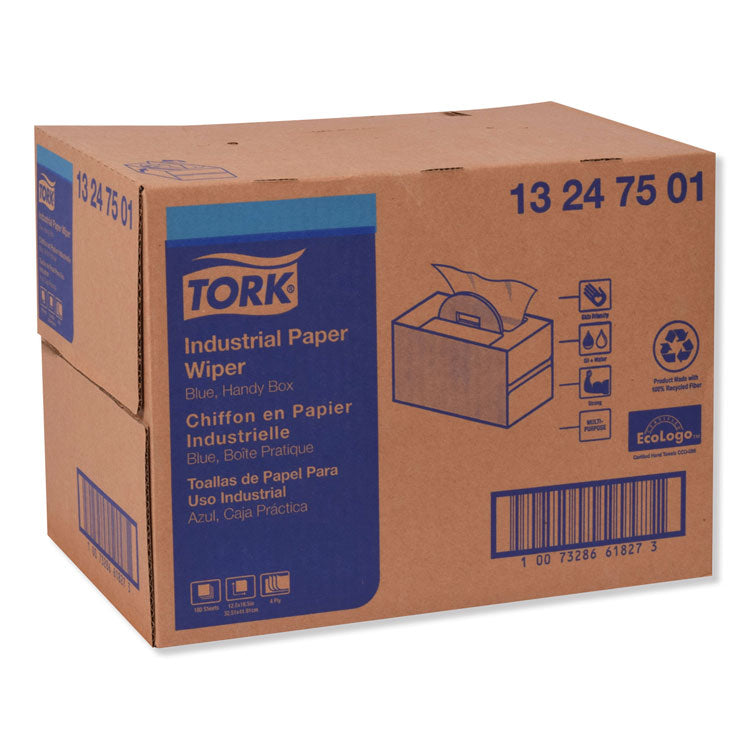 Tork® Industrial Paper Wiper, 4-Ply, 12.8 x 16.5, Unscented, Blue, 180/Carton (TRK13247501) Case of 180