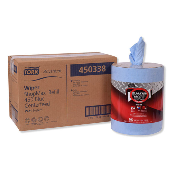 Tork® Advanced ShopMax Wiper 450, Centerfeed Refill, 9.9 x 13.1, Blue, 200/Roll, 2 Rolls/Carton (TRK450338)