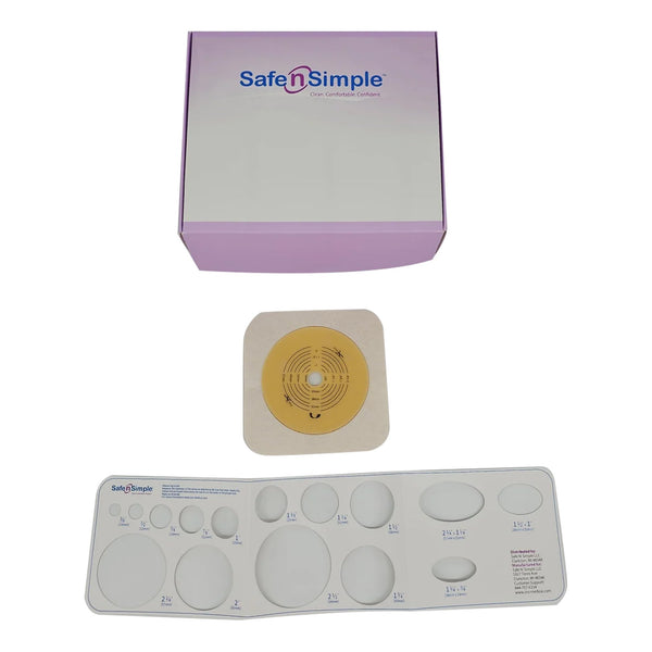 Safe n Simple™ Ostomy Barrier Trim to Fit, Standard Wear Flexible Tape 70 mm Flange Up to 2-1/4 Inch Opening 5 X 5 Inch (1245143_BX) 10/BX