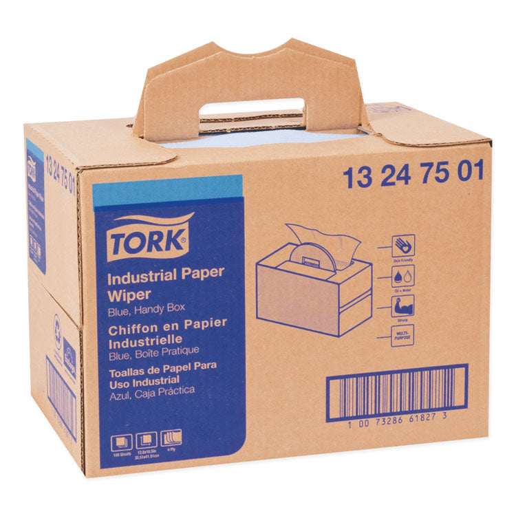 Tork® Industrial Paper Wiper, 4-Ply, 12.8 x 16.5, Unscented, Blue, 180/Carton (TRK13247501) Case of 180