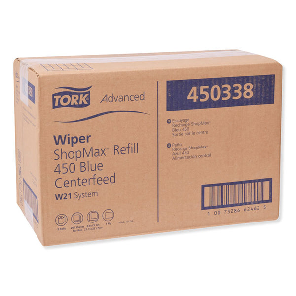 Tork® Advanced ShopMax Wiper 450, Centerfeed Refill, 9.9 x 13.1, Blue, 200/Roll, 2 Rolls/Carton (TRK450338)