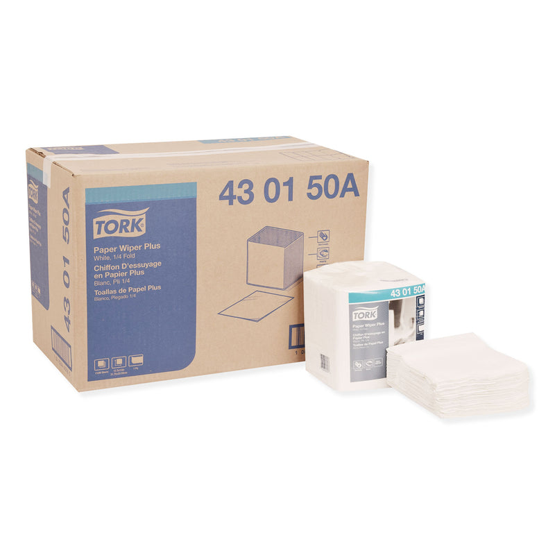 Tork Paper Wiper Plus, 12.5 x 13, White, 1/4 Fold, 90/Pack, 12 Packs/Carton (TRK430150A) Case of 12