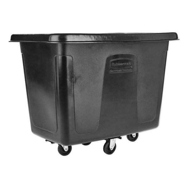 Rubbermaid® Commercial Cube Truck, 12 cu ft, 400 lb Capacity, Medium-Density Polyethylene/Metal Frame, Black (RCP461200BLA)