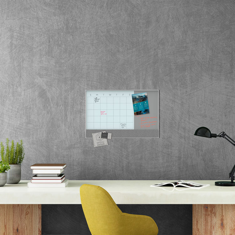 U Brands 3N1 Magnetic Glass Dry Erase Combo Board, 23 x 17, Month View, Gray/White Surface, White Aluminum Frame (UBR3196U0001) Each