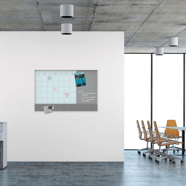U Brands 3N1 Magnetic Glass Dry Erase Combo Board, 48 x 36, Month View, White Surface and Frame (UBR3198U0001) Each