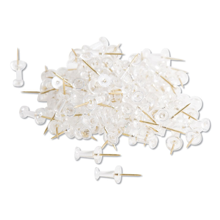 U Brands Standard Push Pins, Plastic, Clear, Clear Head/Gold Pin, 0.44", 100/Pack (UBR3087U0624) Pack of 100