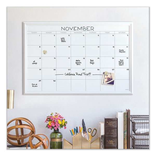 U Brands Magnetic Dry Erase Calendar with Decor Frame, One Month, 30 x 20, White Surface, White Wood Frame (UBR2075U0001) Each