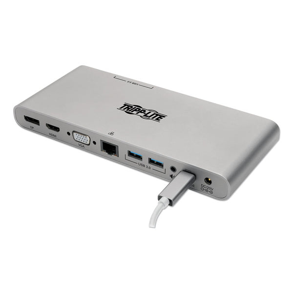 Tripp Lite USB Type-C Docking Station, 3.5mm/Displayport/HDMI/RJ45/Thunderbolt 3/USB A/USB C/VGA, Silver (TRPU442DOCK4S) Each