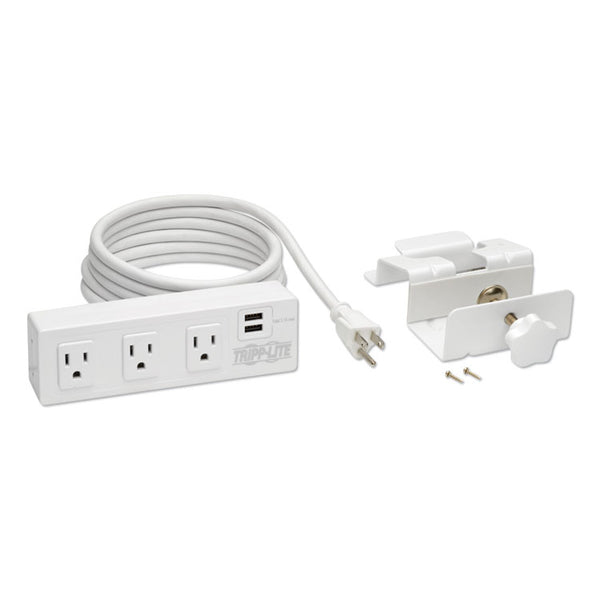 Tripp Lite Surge Protector, 3 AC Outlets/2 USB Ports, 10 ft Cord, 510 J, White (TRPTLP310USBCW)