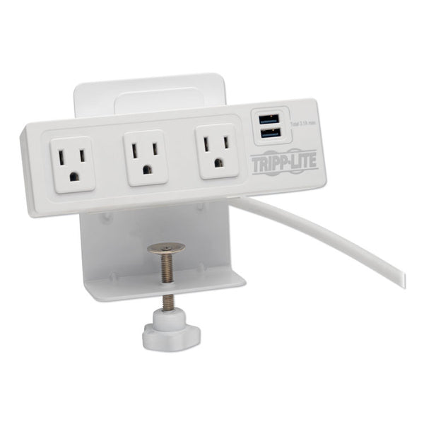 Tripp Lite Surge Protector, 3 AC Outlets/2 USB Ports, 10 ft Cord, 510 J, White (TRPTLP310USBCW)